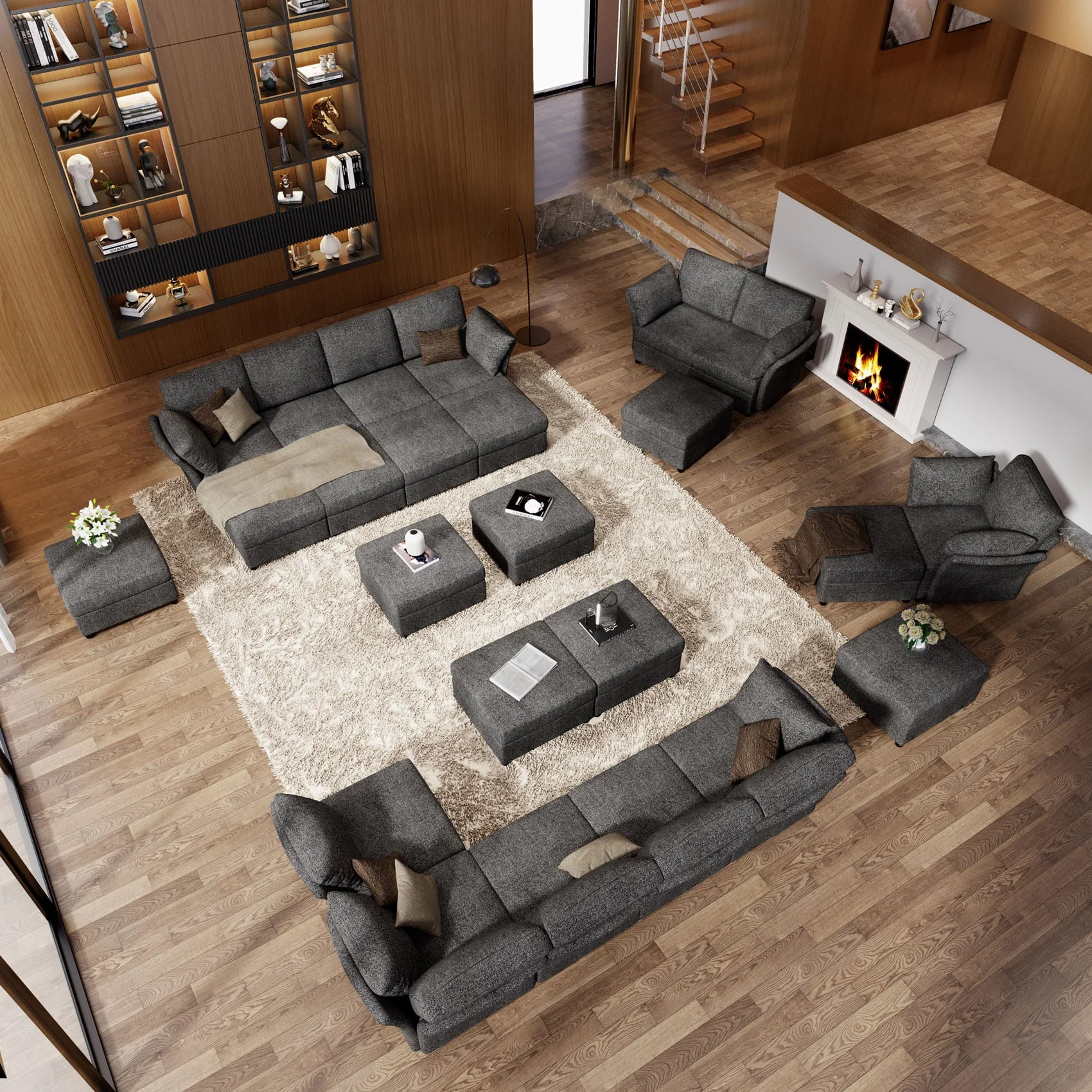 Papajet Sectional Sofa, Modular Sectional Couch with Ottomans- 6 Seat Sofa Couch for Living Room, Convertible U Shaped Couch with Chaise, Oversize W107"xD54"xH37" Dark Grey(5 Seats/Beige)