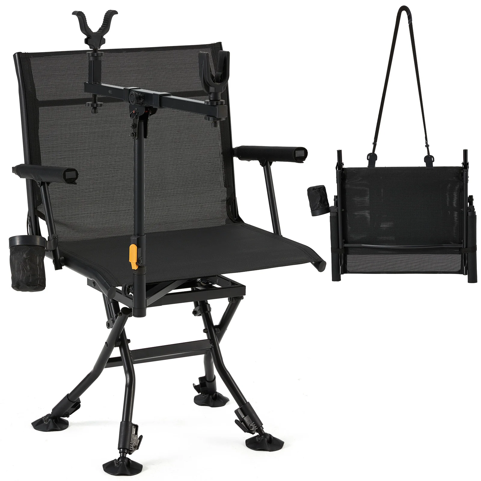 AECOJOY Hunting Chair with Rest, 360° Swivel, Adjustable Shooting Support, Portable for Blind or Range