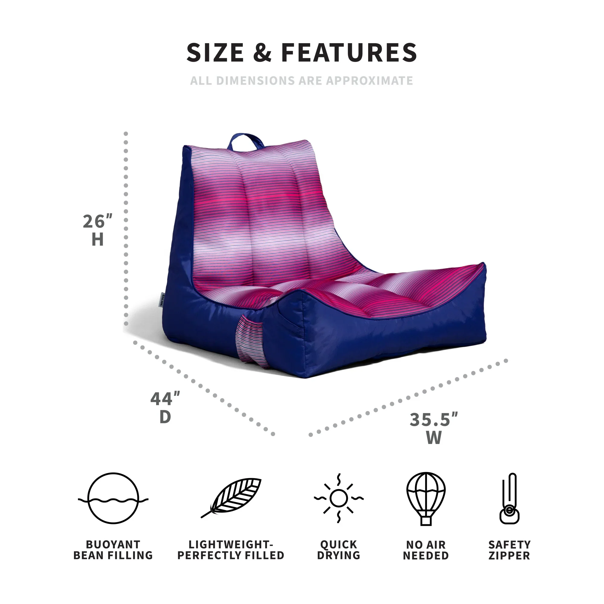 Big Joe Captain's Float No Inflation Needed Pool Lounger with Drink Holder, Tropical Hibiscus Aqua Double Sided Mesh, Quick Draining Fabric, 3 feet