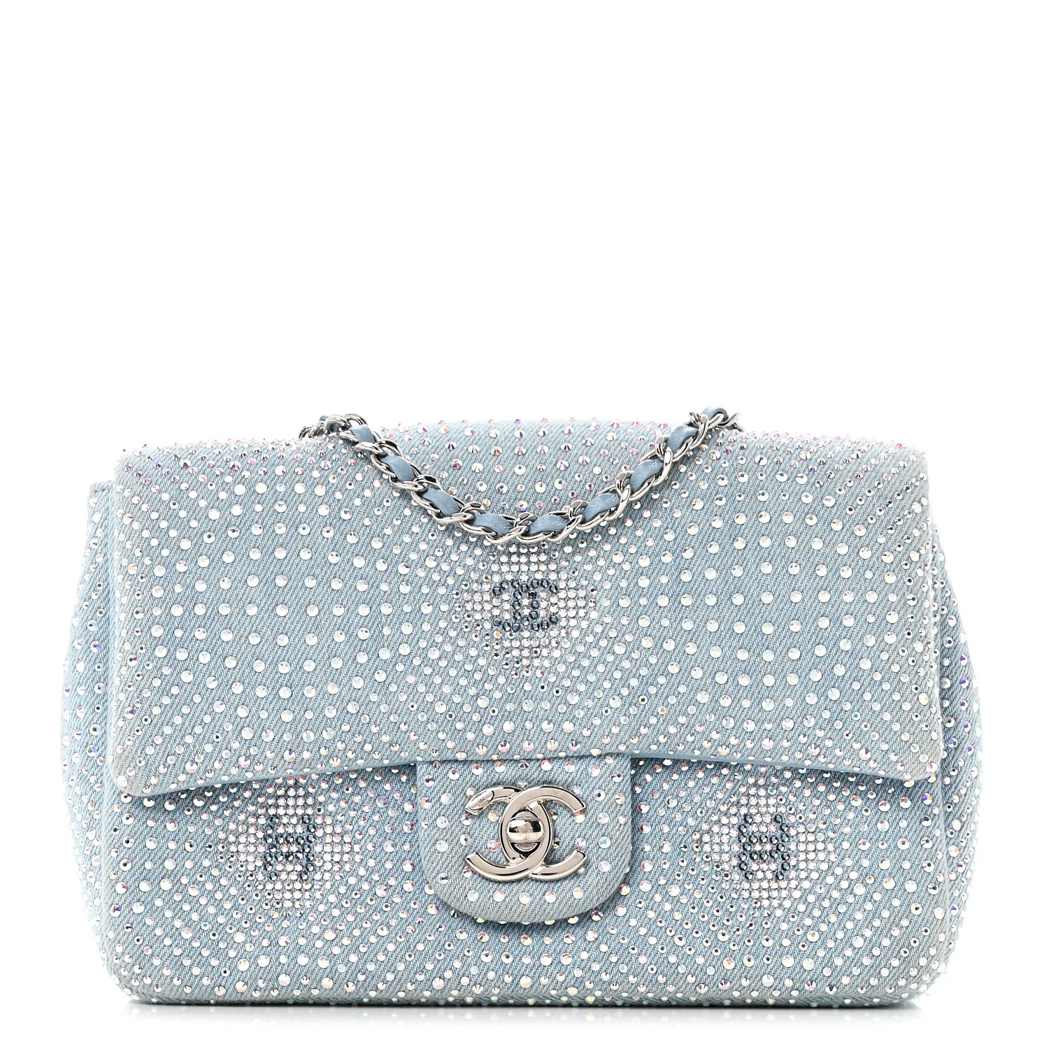 Denim Strass Evening Flap Bag Blue