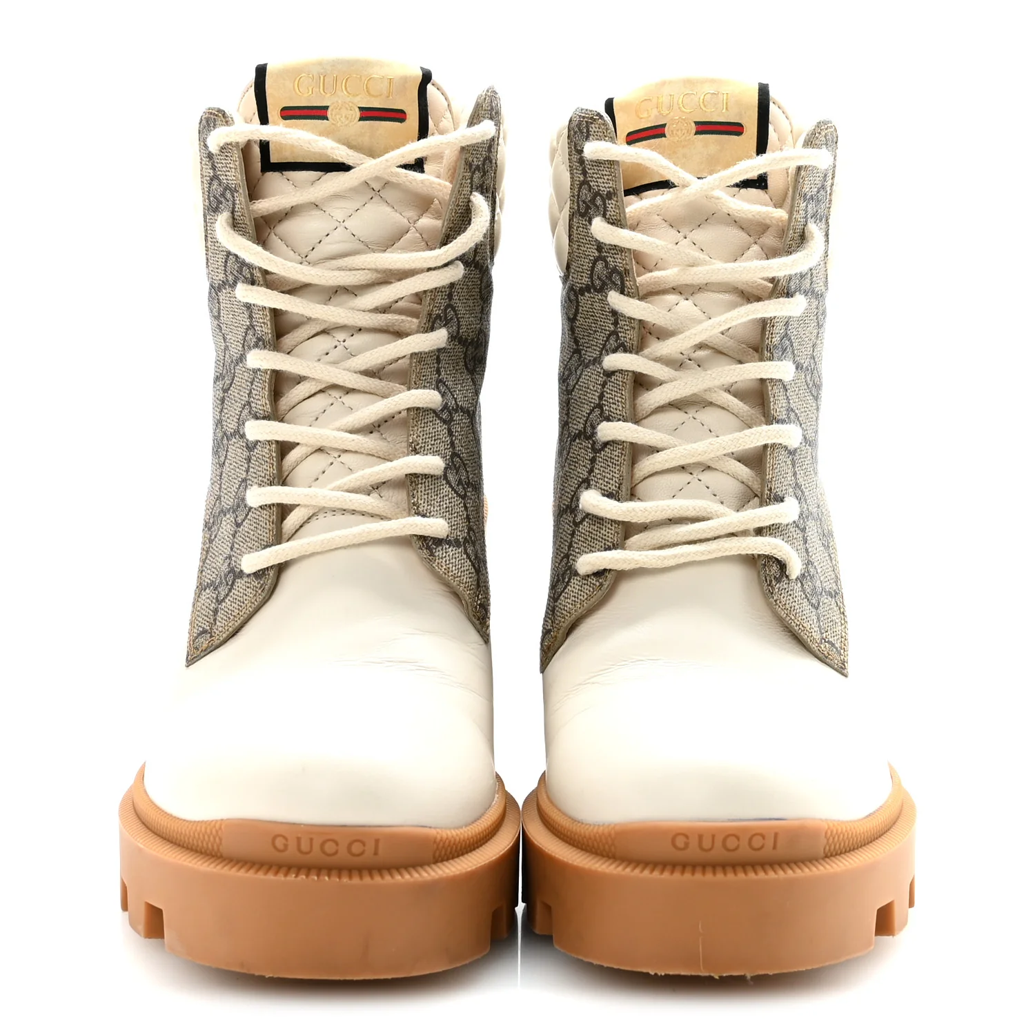 Apollo Calfskin GG Supreme Nappa Samoa Quilted Lace Up Ankle Boots 40 Mystic White Beige Ebony