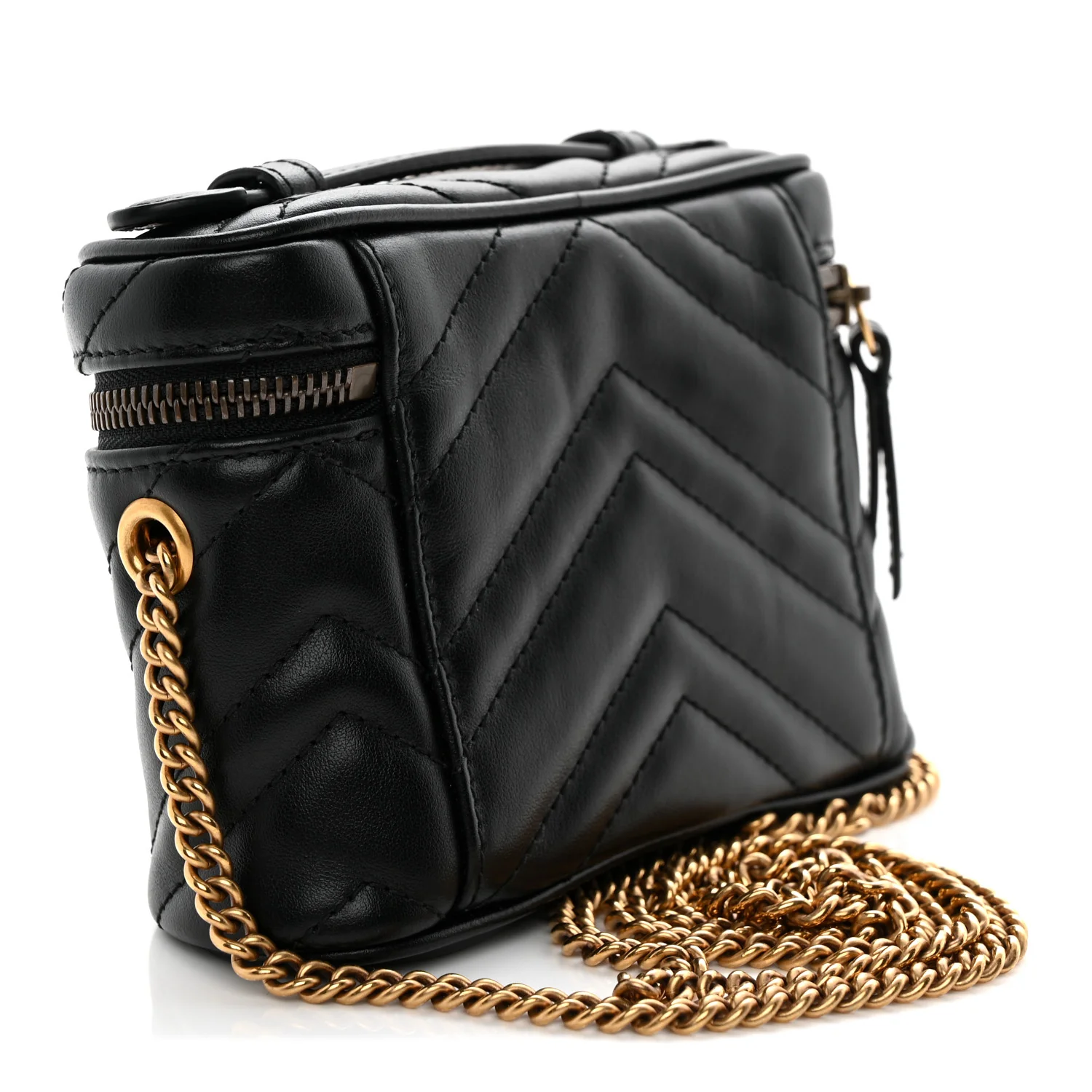 Calfskin Matelasse Chevron Mini GG Marmont Top Handle Bag Black