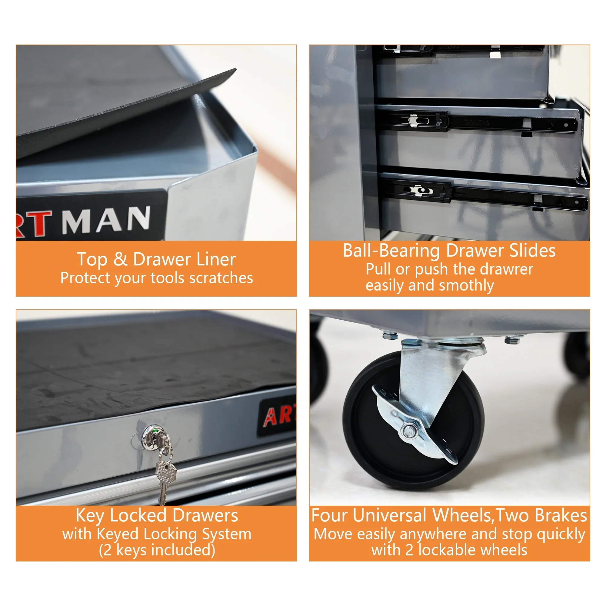 ARTMAN 7 Drawer Tool Rolling Storage Cart ,Tool Boxes Tool Chest with Wheels and Drawers for Garage Workshop Warehouse