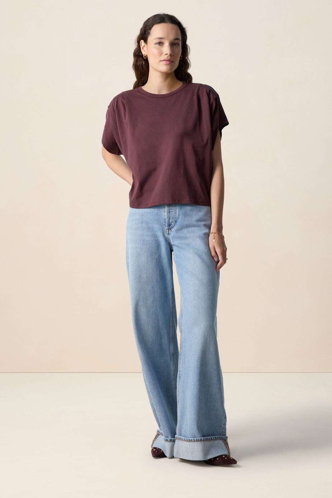 Donkerbruine boxy T-shirt