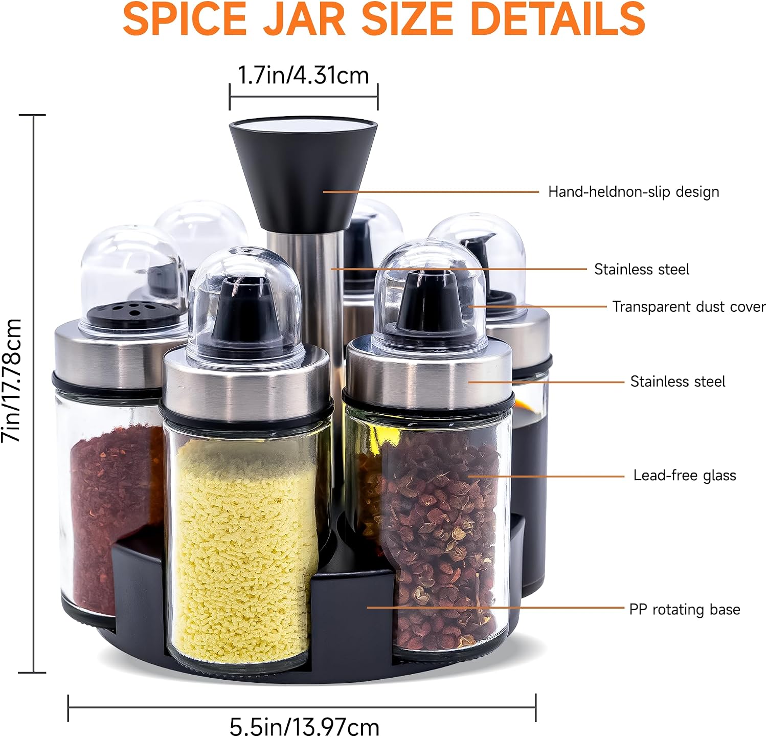 Mlici Oil and Vinegar Dispenser Set of 6 Bottles with 360° Rotating Holder