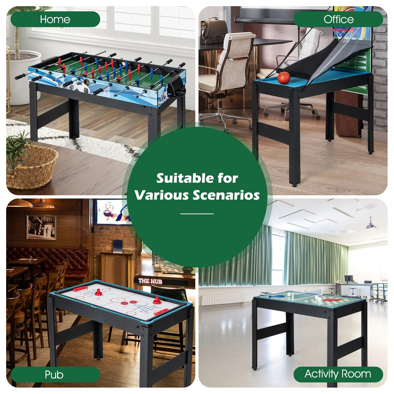 Costway 14 - in - 1 Combo Game Table Set with Foosball Air Hockey Ping Pong Chess Shuffleboard
