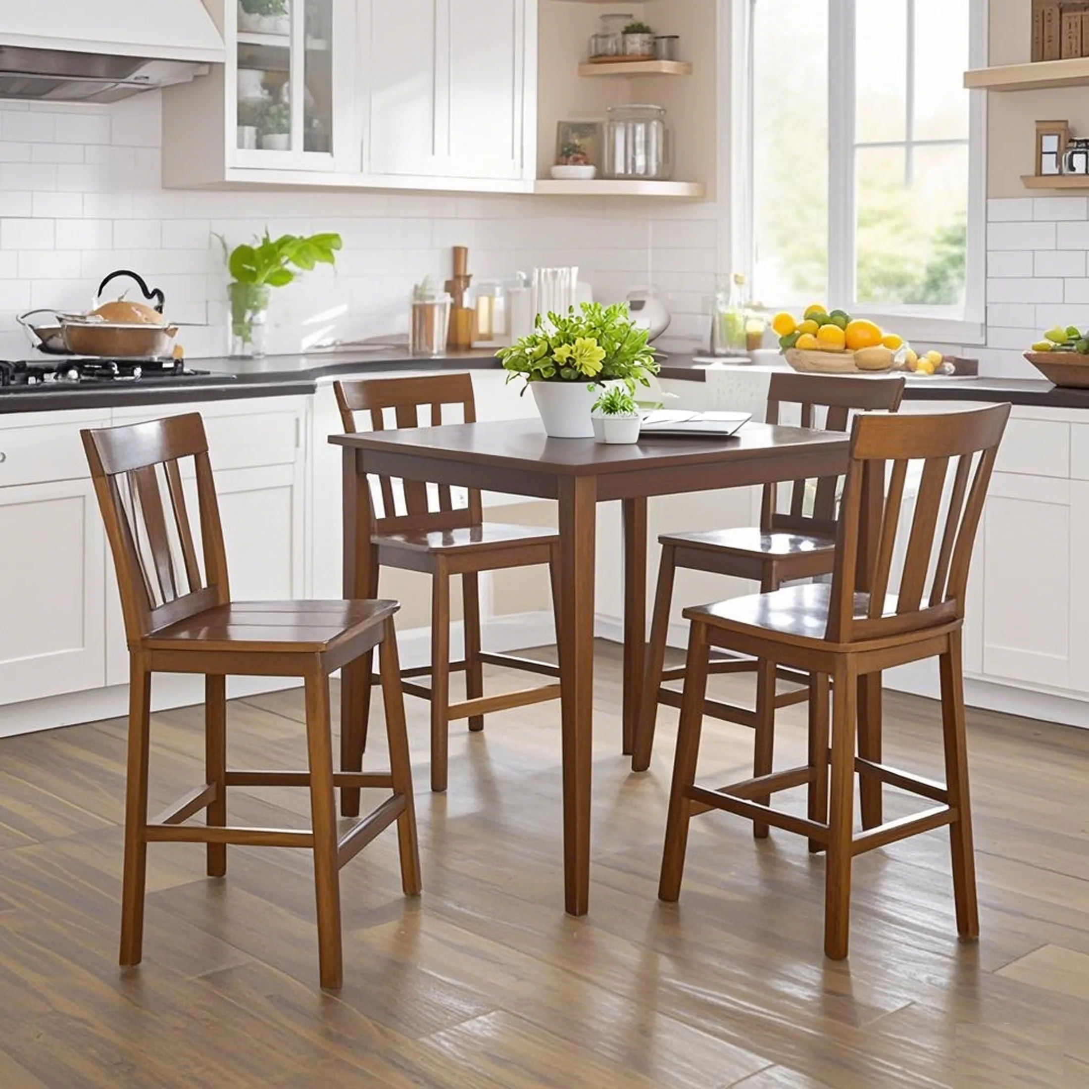 5 Piece Mission Counter Height Dining Set, Solid Wood, Cherry Color for Indoor(Cherry) Image 2
