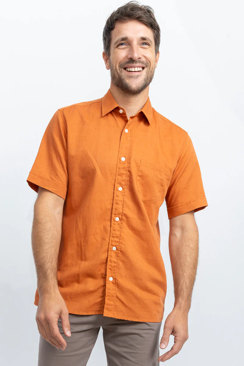 Chemisette en lin homme, coupe droite orange