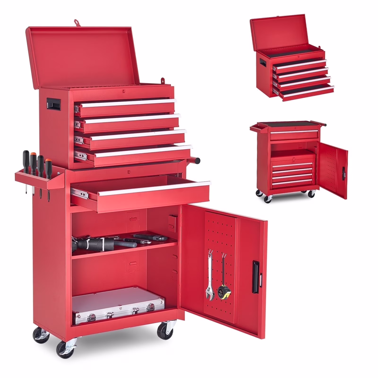 NETAJE Metal Tool Chest, 2 in 1 Steel Rolling Tool Box & Cabinet On Wheels for Garage, Detachable Top Tool Box and Lockable Wheels Metal Tool Cart for Garage, 5-Drawer, Black