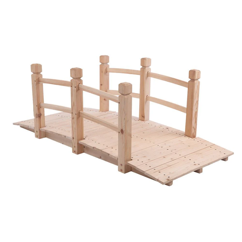 GoDecor 5ft Garden Bridge,Classic Wooden Arch with Safety Rails Natural Finished Footbridge