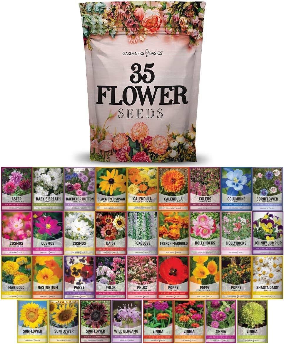 Flower Seeds Packets for Planting 35 Individual Varieties Perennial, Annual, Wildflower Seeds for Planting Outdoors for Bees and Butterflies - Semilla