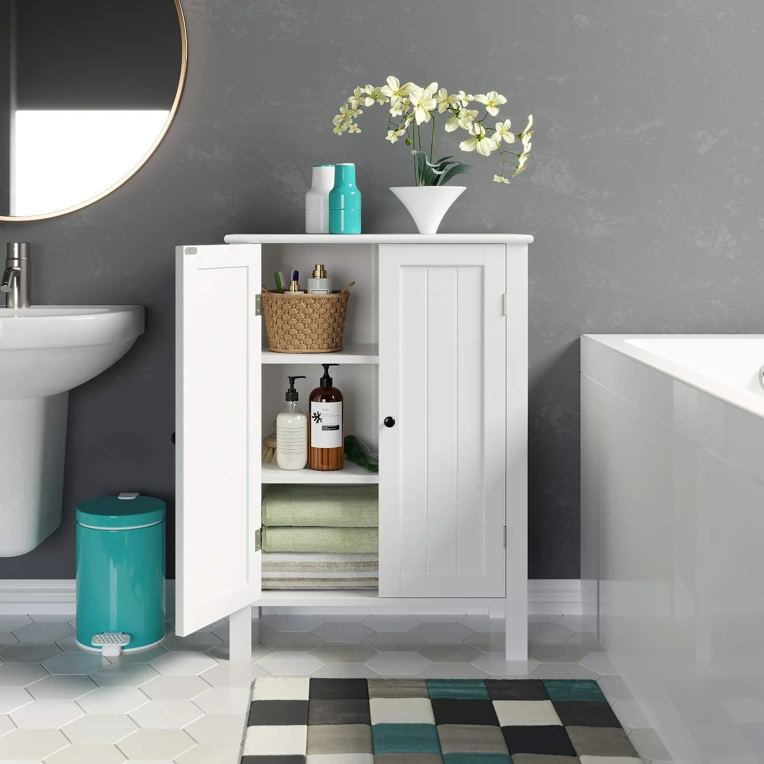 Homfa Bathroom Cabinets Freestanding, Bathroom Storage Floor Cabinet, White Storage Cabinets with Doors and Shelves
