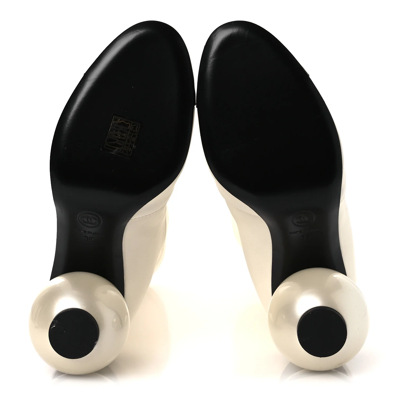 Stretch Lambskin Patent Cap Toe Pearl Ball Mid Calf Boots 39 White Black