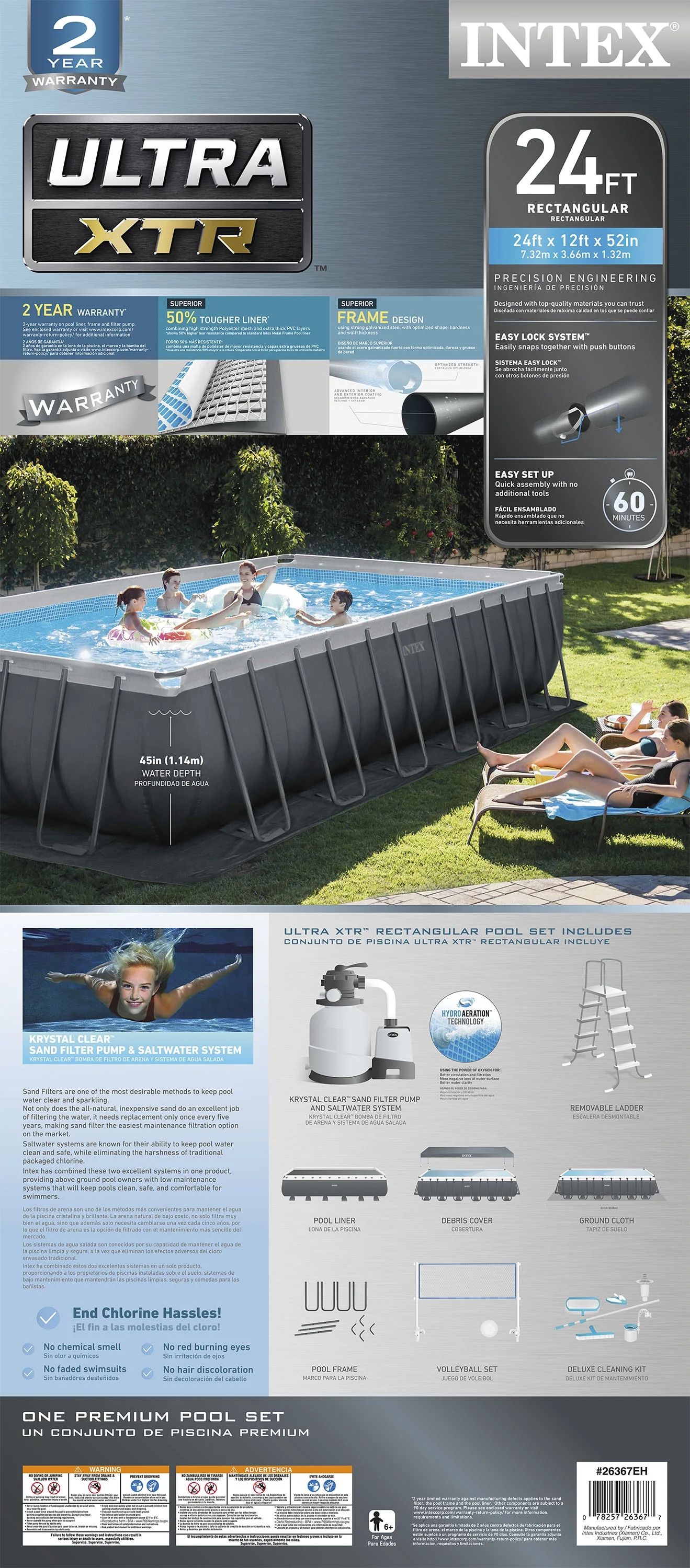 24' x 12' x 52" Ultra XTR Rectangular Frame Swimming Pool Set + Pump(24' x 12' x 52") - Image 5