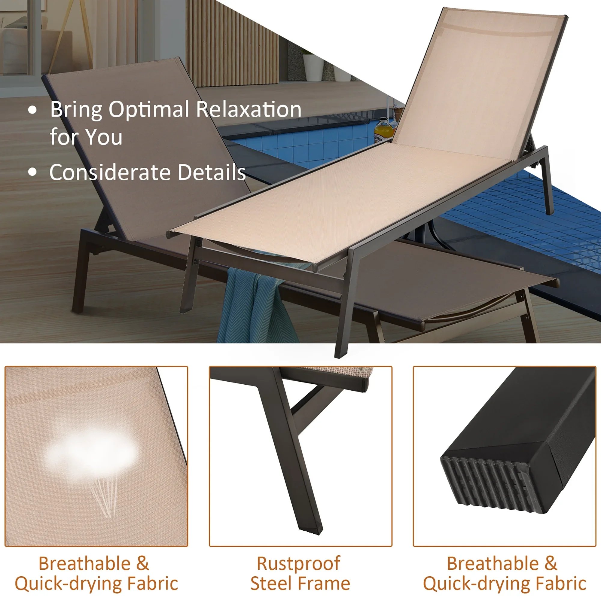 Costway  Patio Lounge Chair Chaise Recliner Back Adjustable Garden Deck Brown