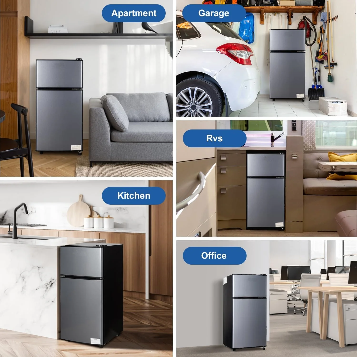 Mini Fridge with Freezer, 2.5 Cu.ft Small Fridge, Low Noise,7 Adjustable Thermostat, Double Door Small Refrigerator for Dorm, Bedroom, Office, Blue - Image 4