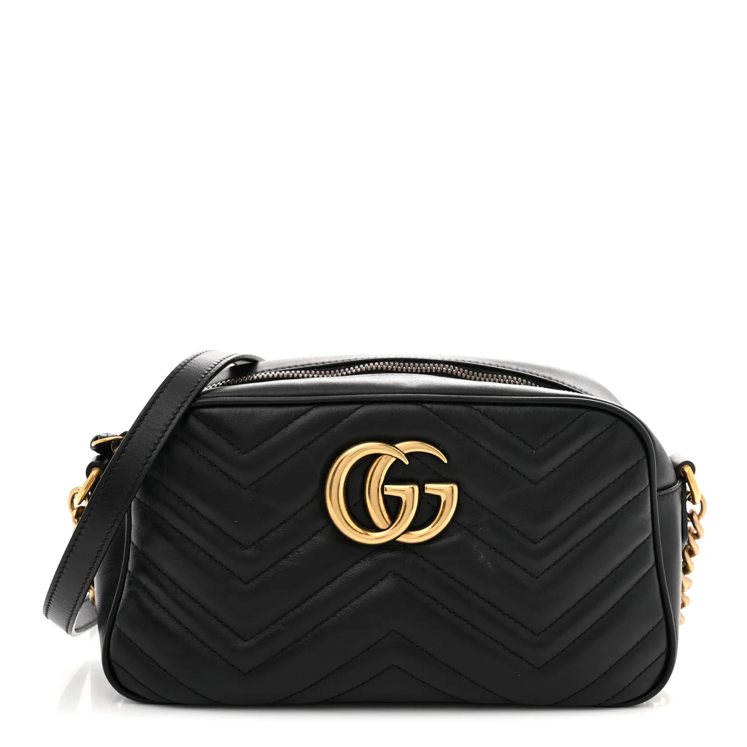 Calfskin Matelasse Small GG Marmont Chain Shoulder Bag Black