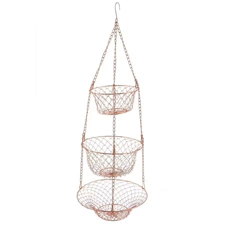 3 Tier Fruit Basket, Vegetable Basket Chain Hanging Space Saving Fruits, Plants Storage Basket(Copper)