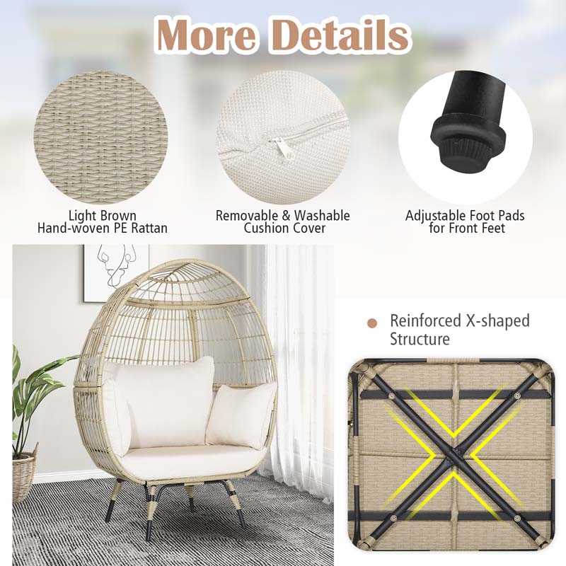 Eletriclife Oversized Patio Rattan Egg Lounge Chair with 4 Cushions