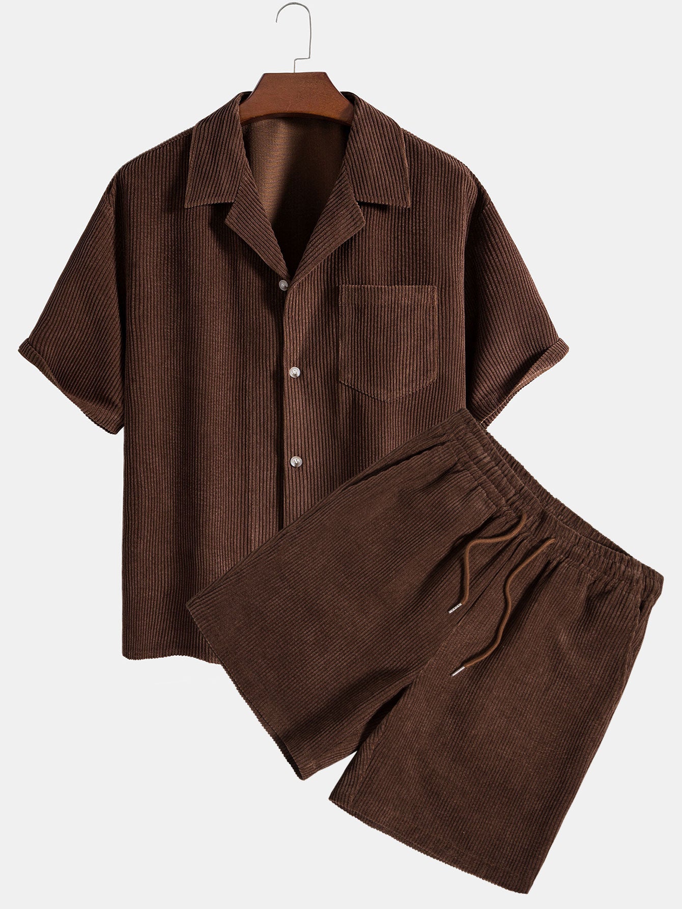Chemise carrée à manches courtes en velours côtelé et short en velours côtelé