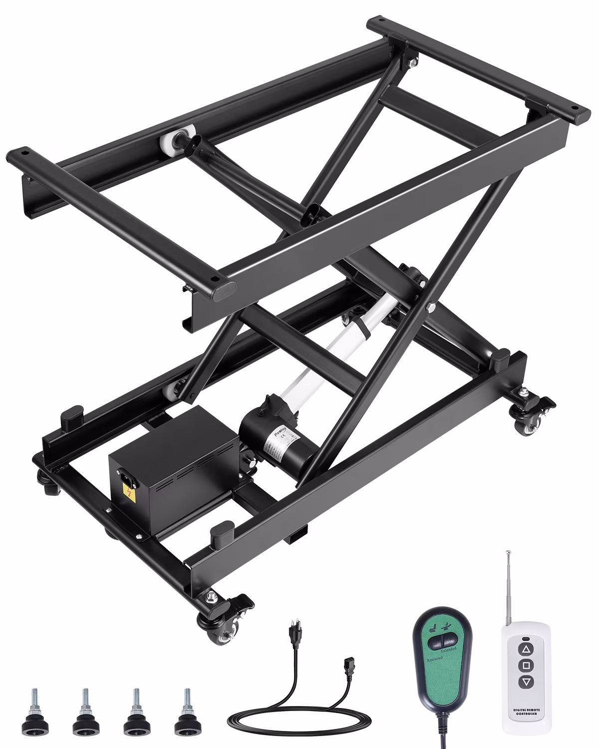 VEVOR Electric Lift Table, 330 lb Capacity Single Scissor Lift Table, 8 - 28 in Height Adjustable Lifting Platform, Coffee Table Lift with 4 Wheels, for Material Handling and Transportation, Black