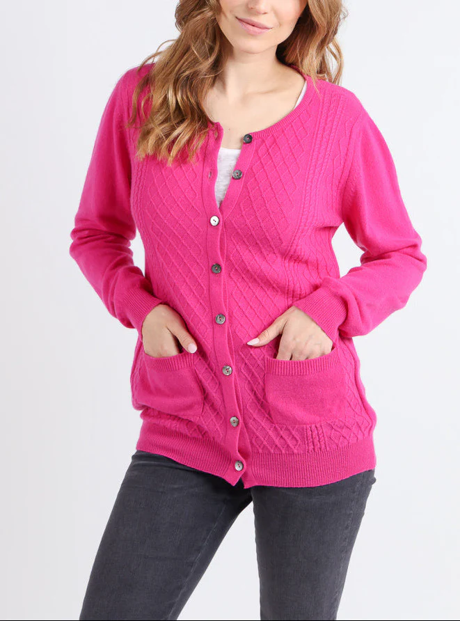 Cardigan femme en cachemire et laine rose
