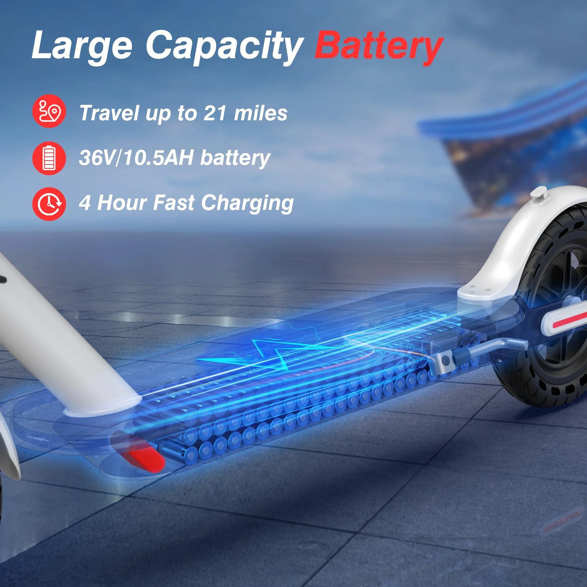 WHITE ES80 350W 8.5' Foldable Electric Scooter for Adults and Child, 21 Miles Range(White) - Image 7