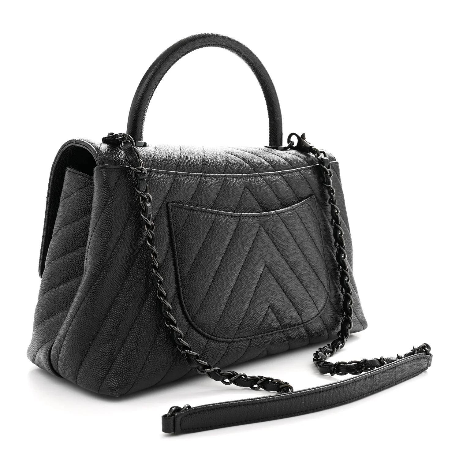 Caviar Chevron Quilted Small Coco Handle Flap So Black