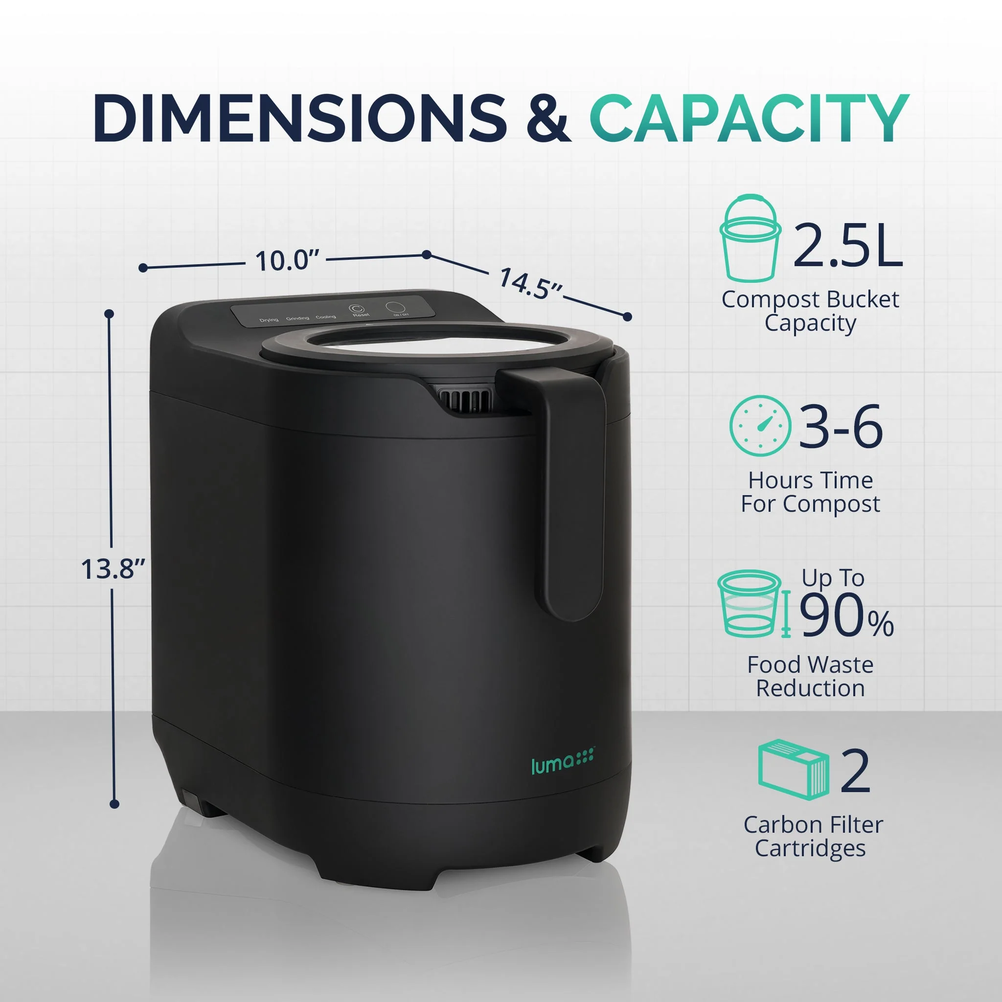Luma Kitchen Composter, 2.5L Capacity, Odorless Indoor Use