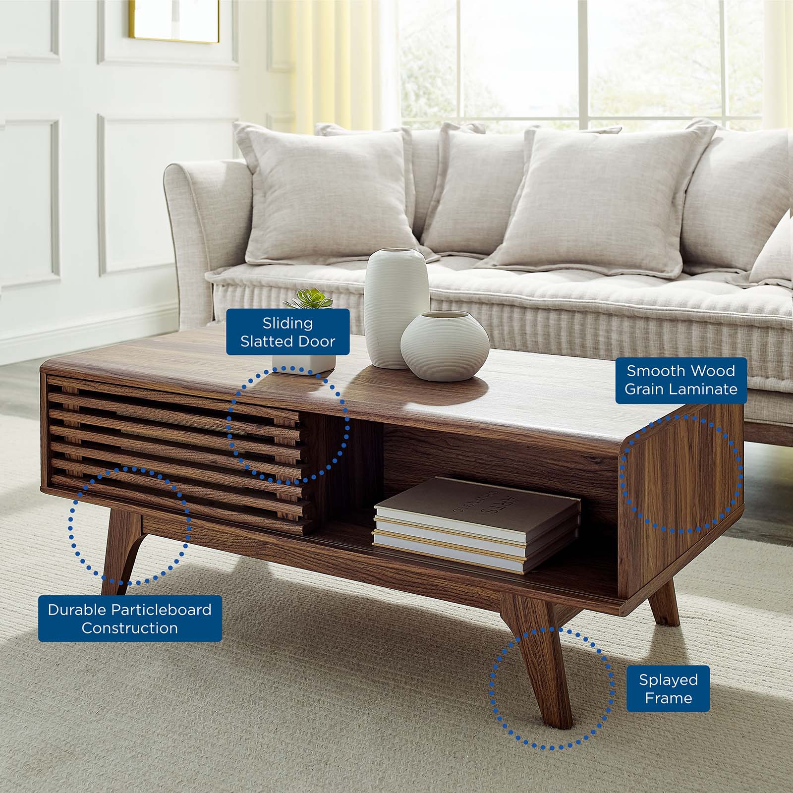 Coffee Table, Wood, Brown Walnut, Modern Contemporary Urban Design, Living Lounge Room Hotel Lobby Hospitality - Image 4