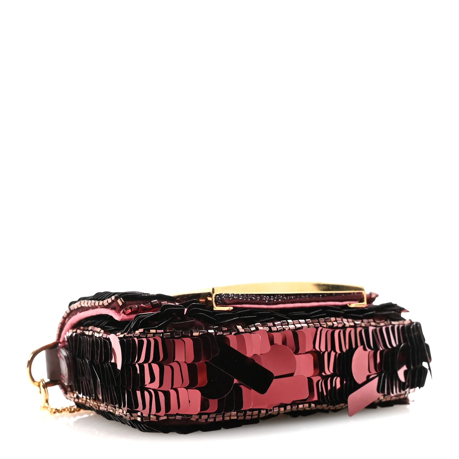 Sequin Paillettes Shiny Nappa Sex and the City Nano Maxi Buckle Baguette Charm Granata