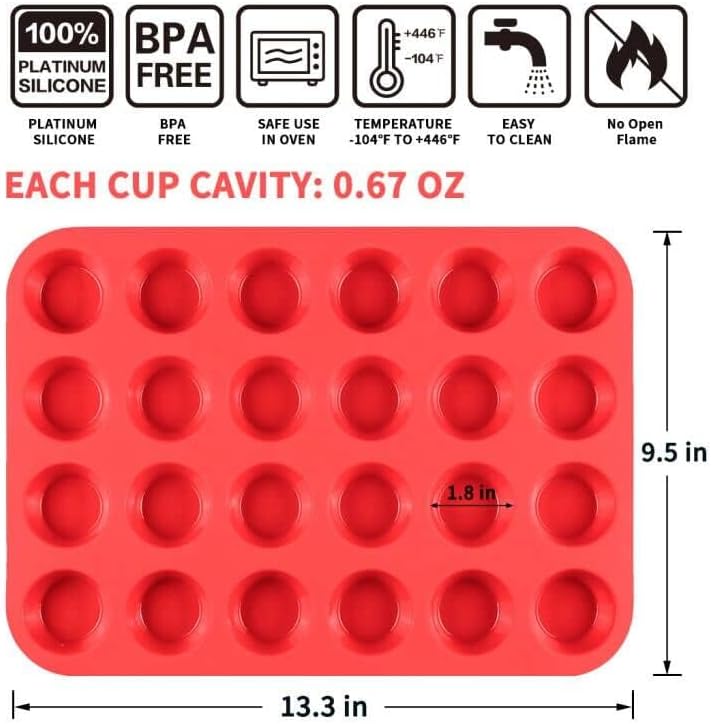 CAKETIME Silicone Muffin Pan Mini 24 Cups, 1 Pack Cupcake Pan, BPA Free