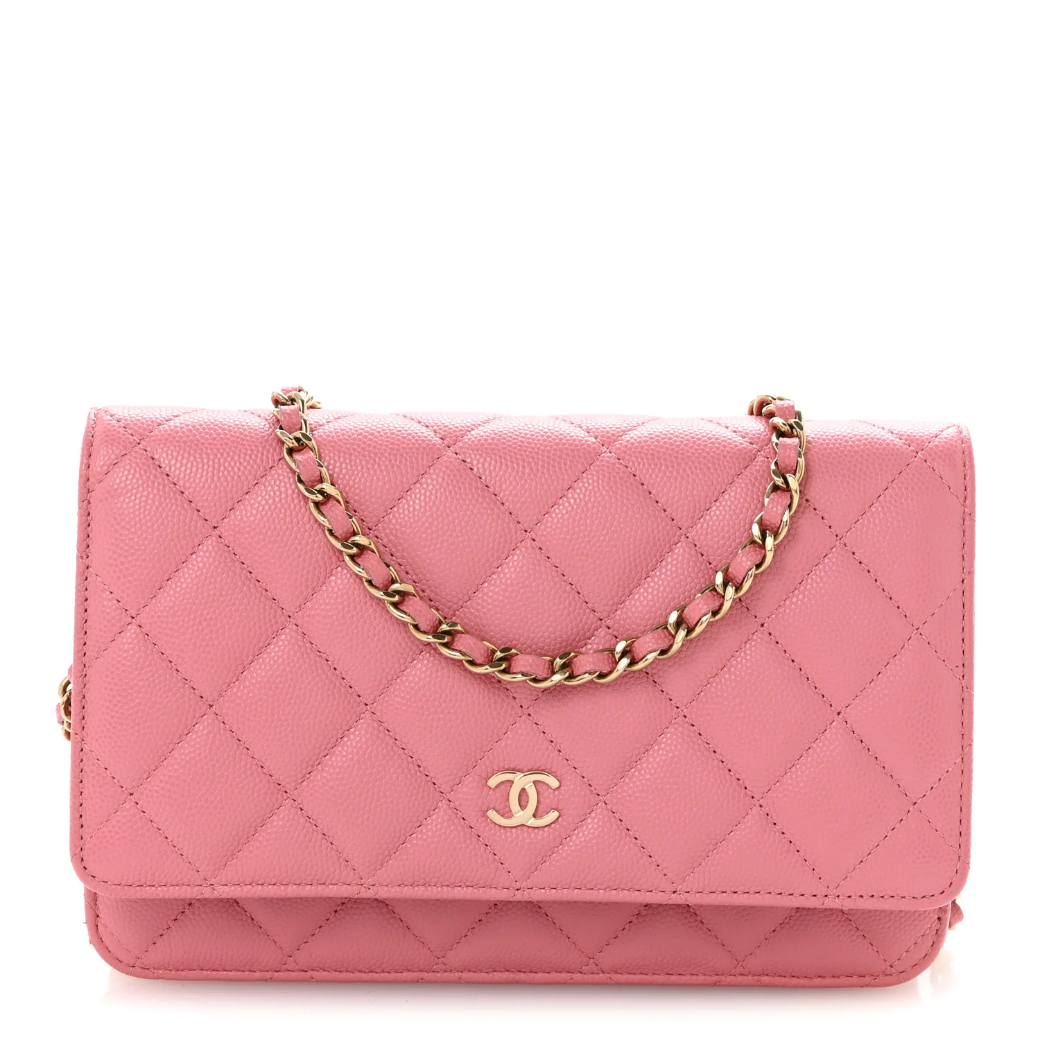 Caviar Quilted Wallet on Chain WOC Pink