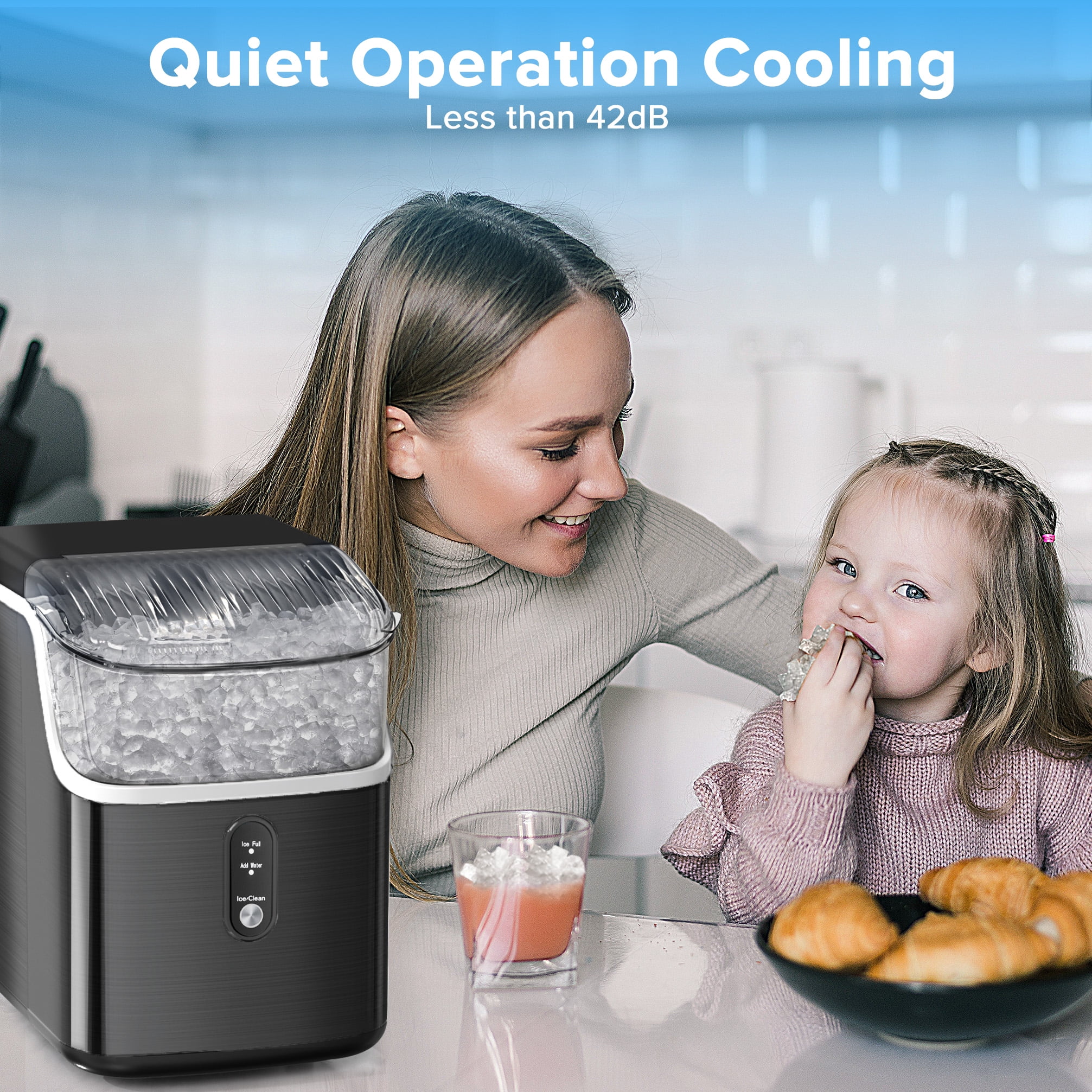 Nugget Ice Maker Countertop, Pebble Ice Maker Machine with 35lbs/24H Soft Ice, Self Cleaning, for Home/Kitchen/Office (Black)(Black) Image 9