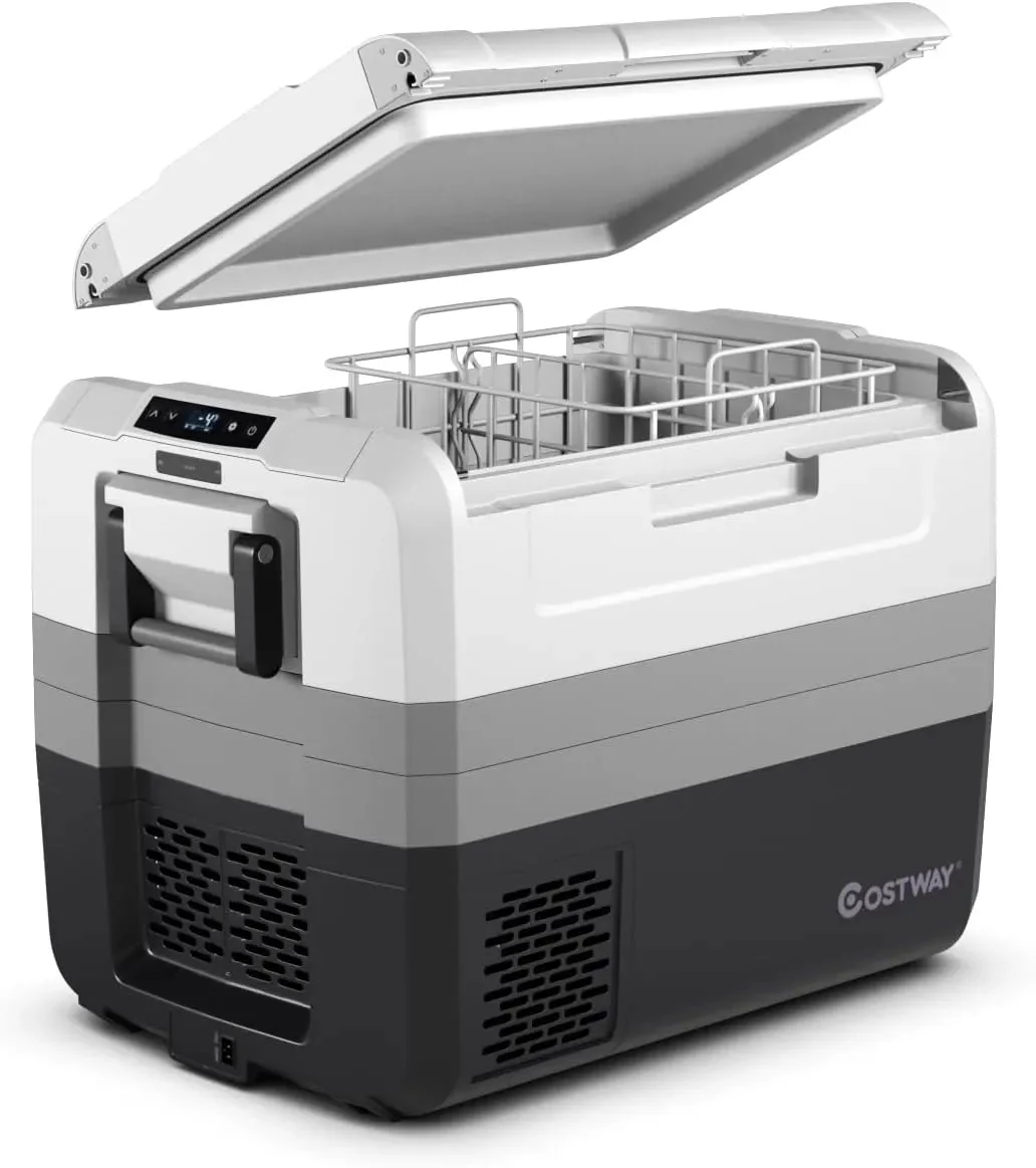 Portable Car Refrigerator, -14.8 to 50, 58-Quart Compressor Travel Fridge with Two-way Open Door, Operating Panel, Groove Design, Compact RV Freezer and Cooler for Outdoor and Home Use