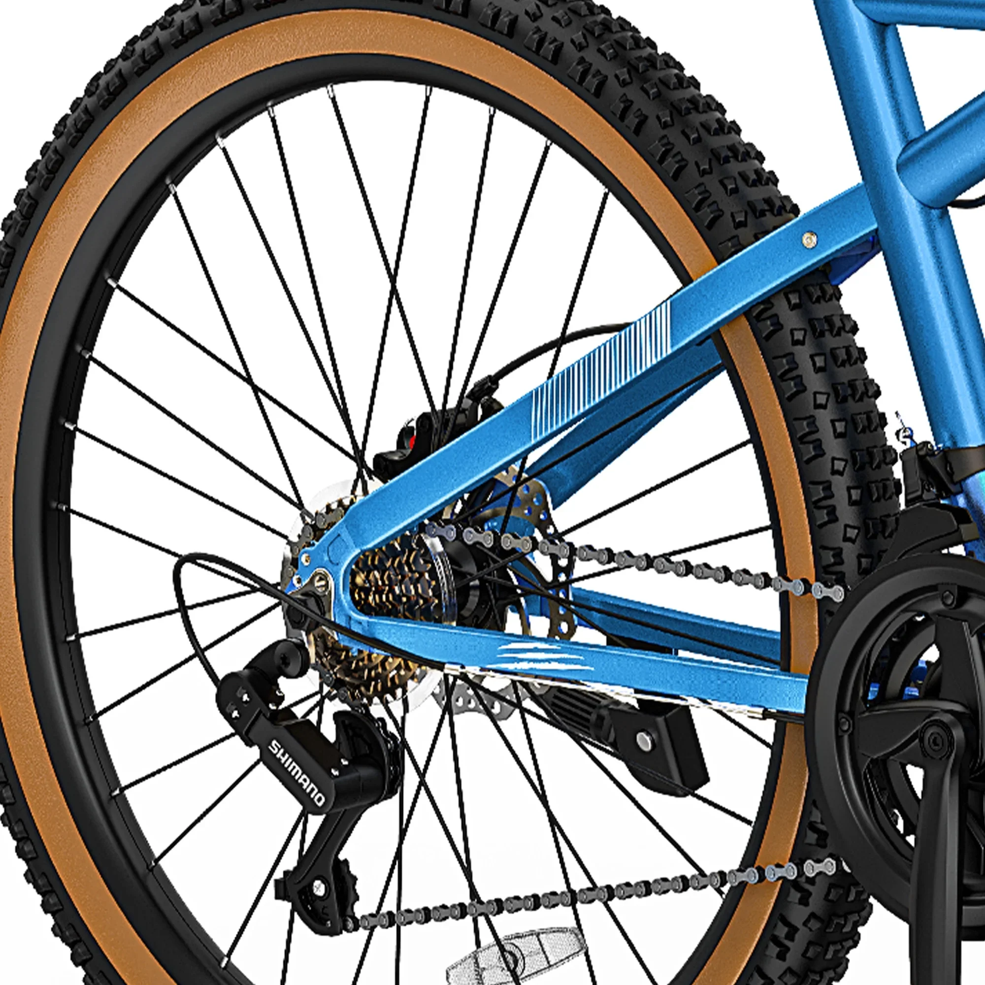 ModFusion 26-Inch Aluminum Alloy Mountain Bike, 21-Speed, Disc Brakes, Black with Brown Tires, 85% Assembled