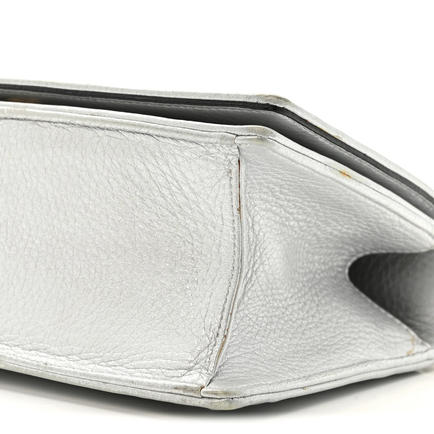 Metallic Grained Calfskin Diorama Wallet on Chain Pouch Silver