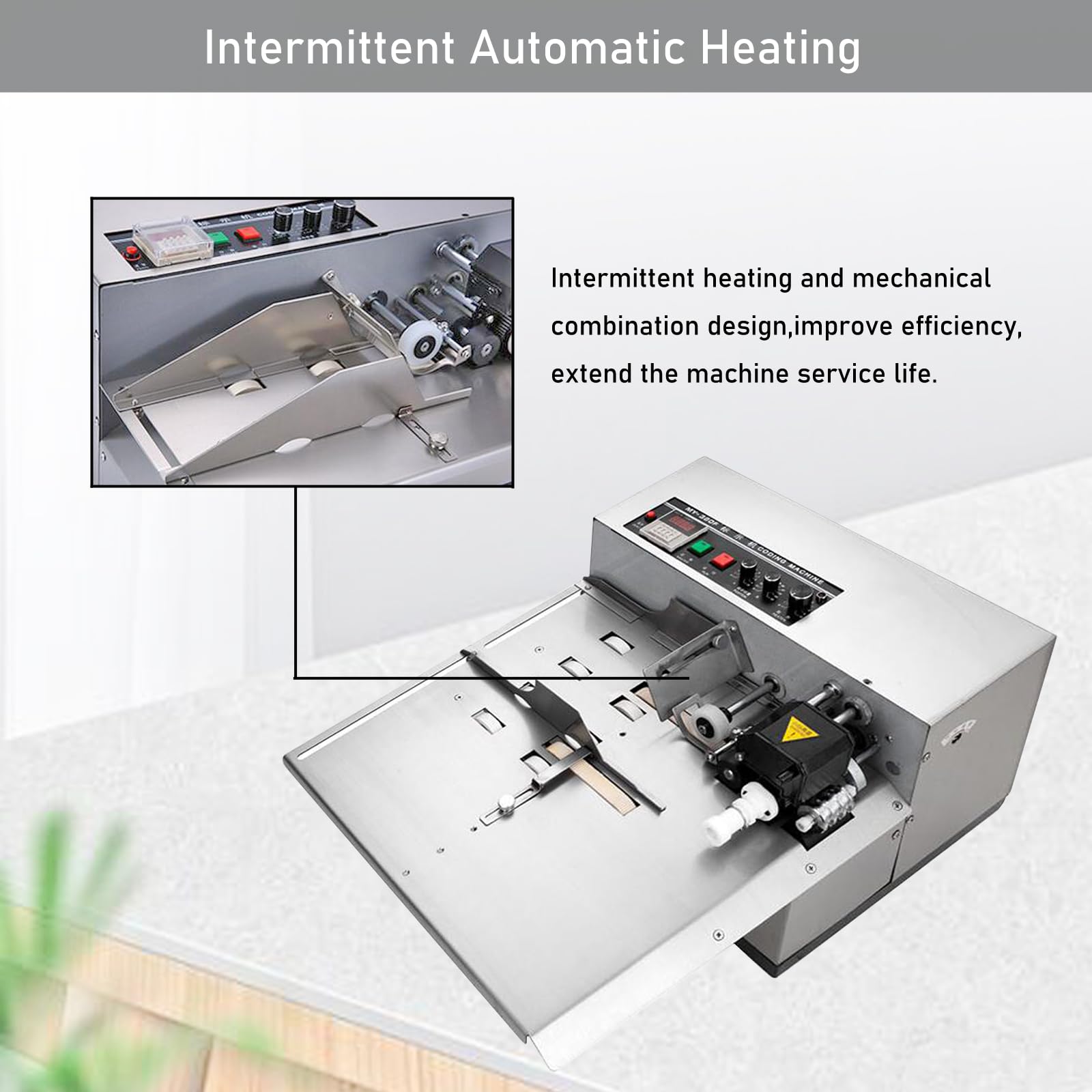 MY-380F Solid-Ink Coding Machine Automatic Coding Machine Widened Ink Wheel Coding Machine Label Coding Date Paper Printer Printing,Silver Stainless Steel Widened 110V