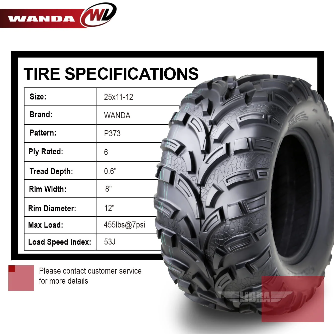 Wanda ATV Tires 25x11 - 12 /6PR P373A - 10253, Set 2