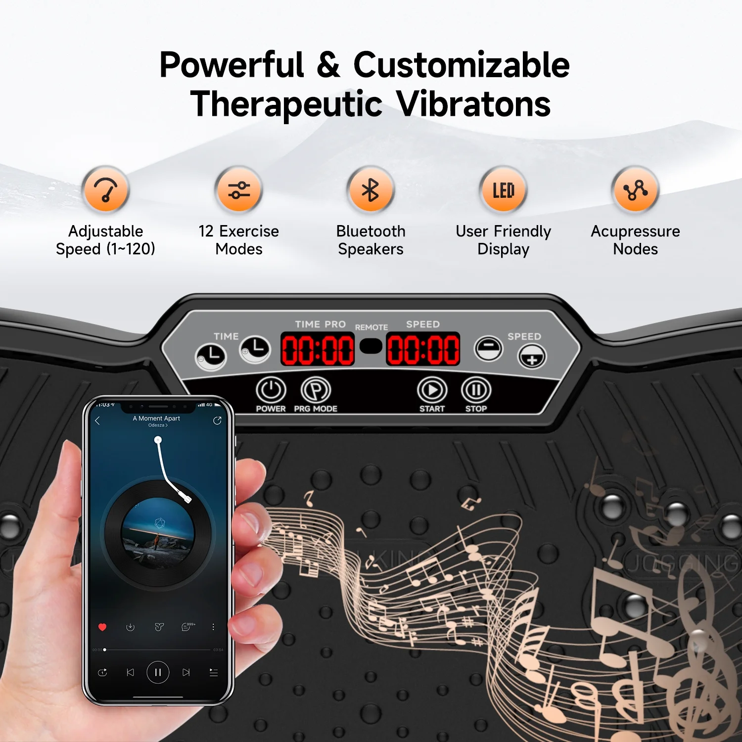 Full Body Vibration Plate Exercise Machine for Lymphatic Drainage, Muscle Toner with Bluetooth Massage Pedals, Workout Vibration Platform for Home Fitness 400lbs(Black) - Image 2