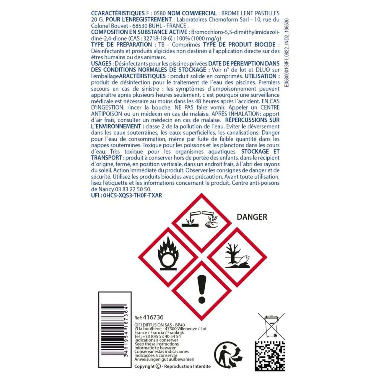 Brome galets désinfectant pastilles 20g Aquaway 1kg