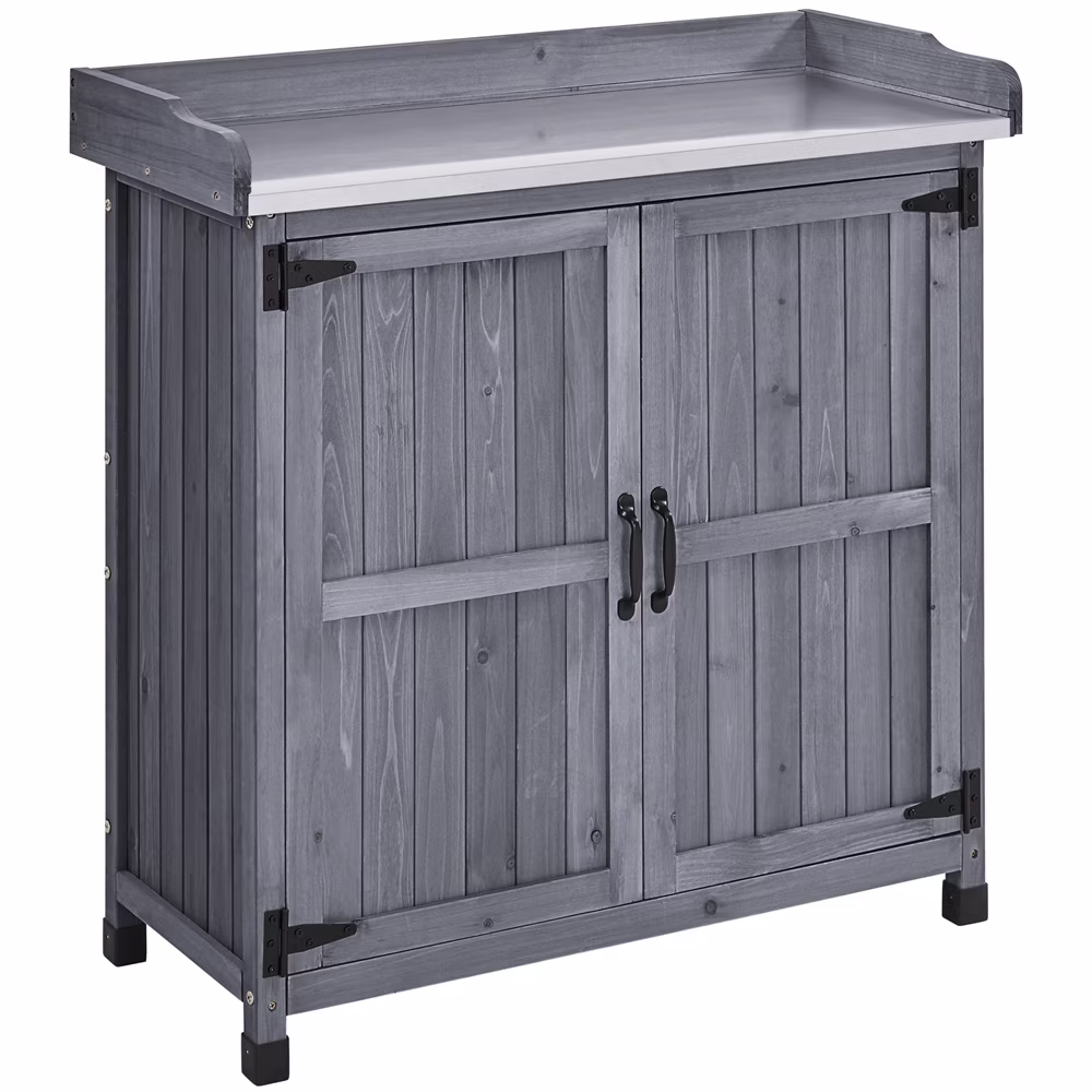 Renwick Garden Potting Bench Table with Cabinet, Brown