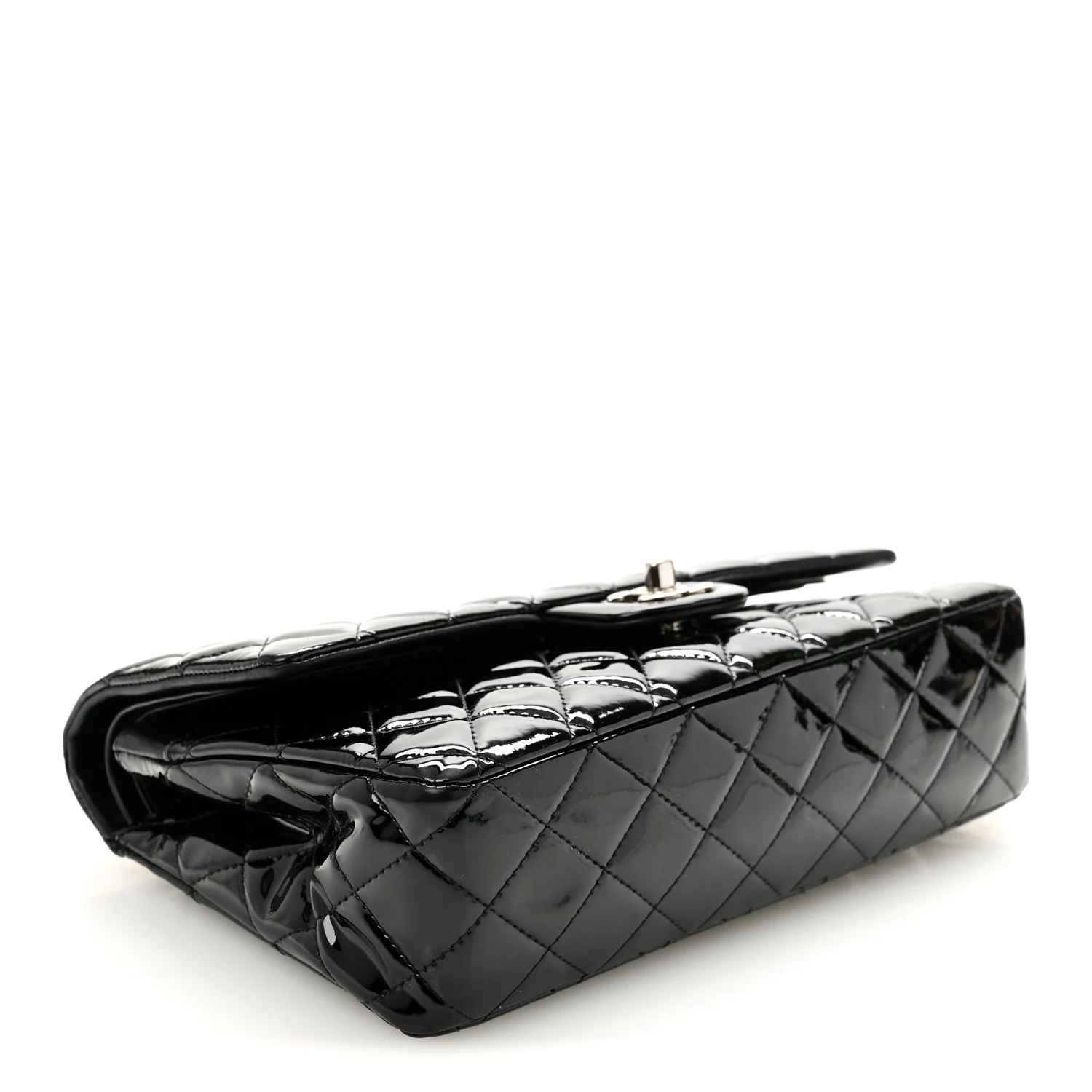Patent Quilted Medium Double Flap Black