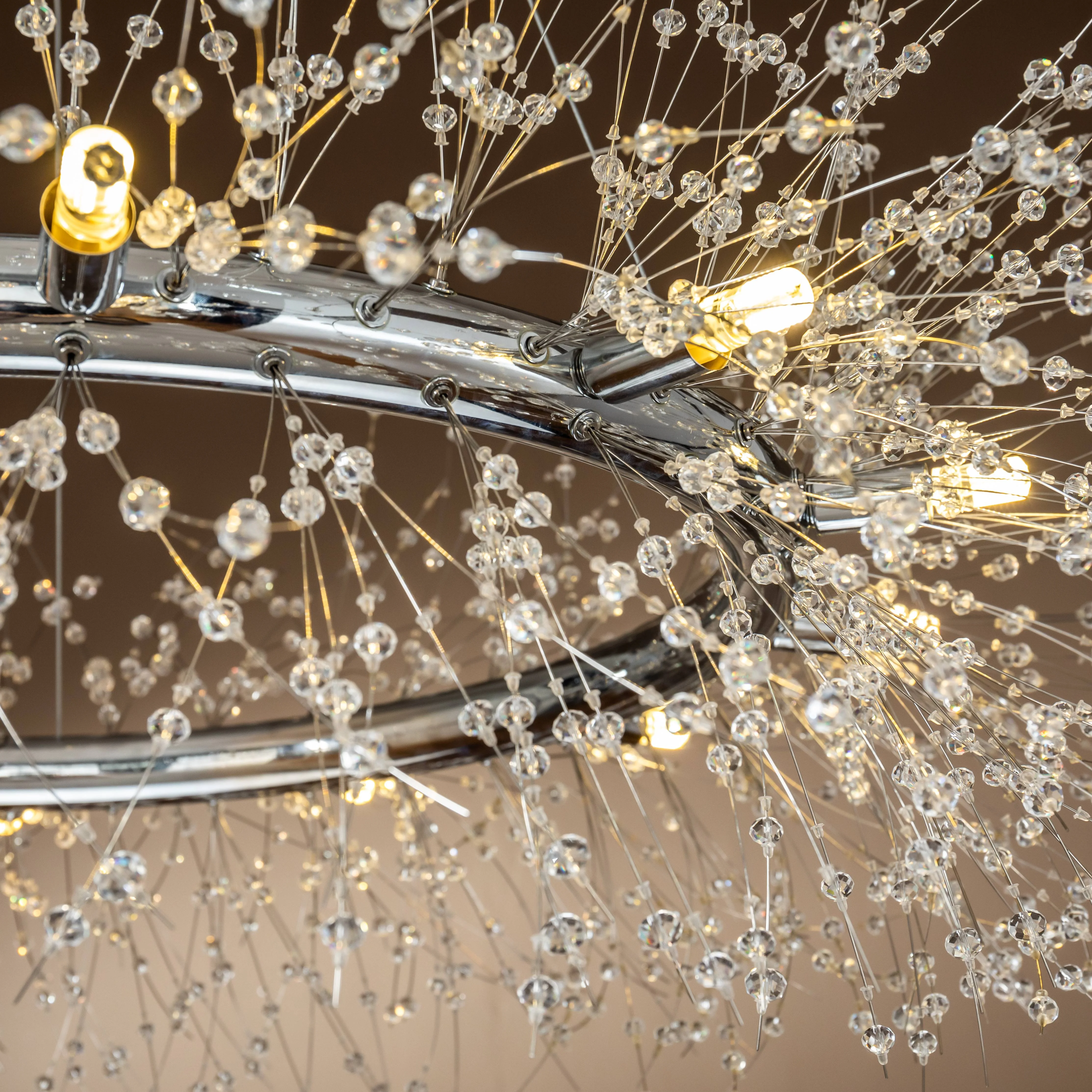 12-Lights Antique Brass Wagon Wheel Modern Crystal Firework Chandelier Glam Round Pendant Light Fixture for Dining Room or Living Room