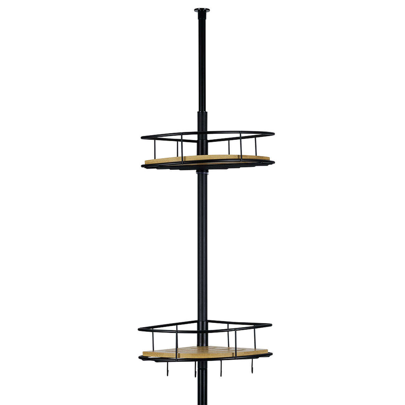 Étagère d'angle métal et bambou 4 niveaux 16 crochets 20x20xH65/275cm