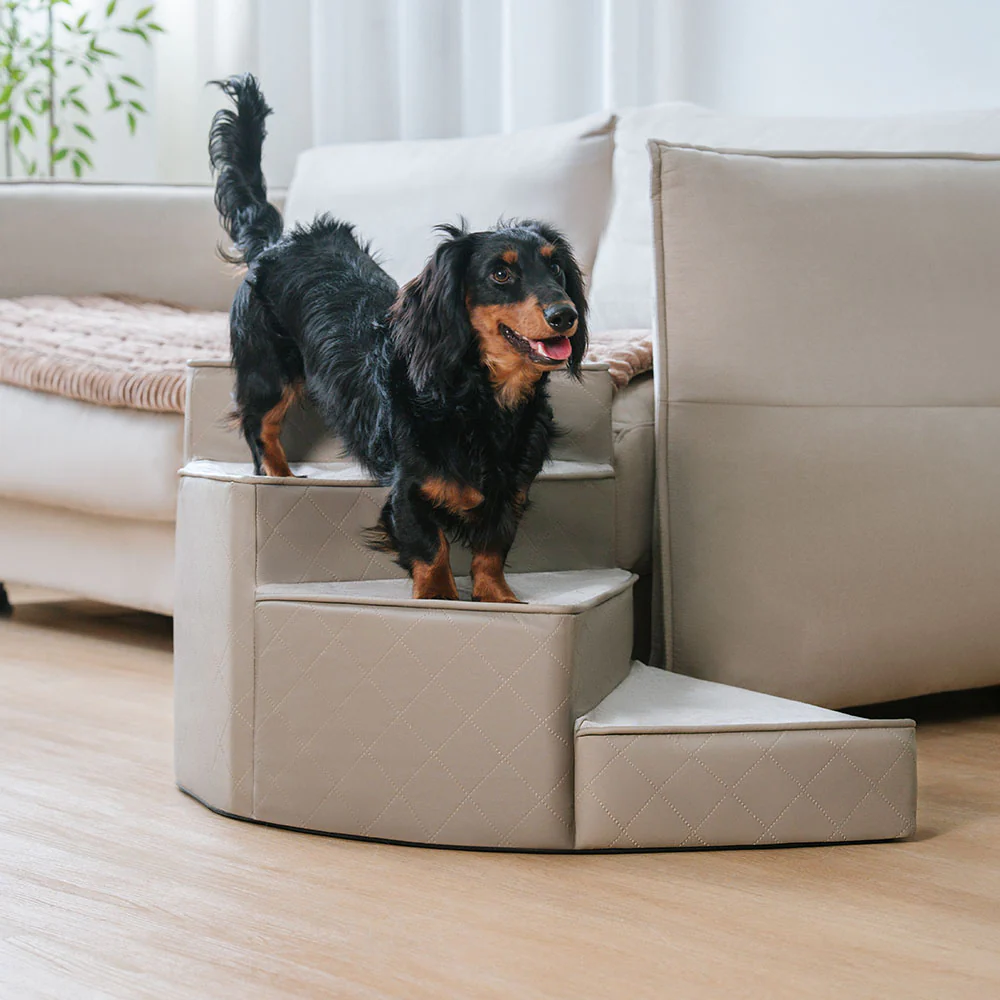Luxe Water-repellent Faux Leather Removable Spiral Pet Stairs - StepEase