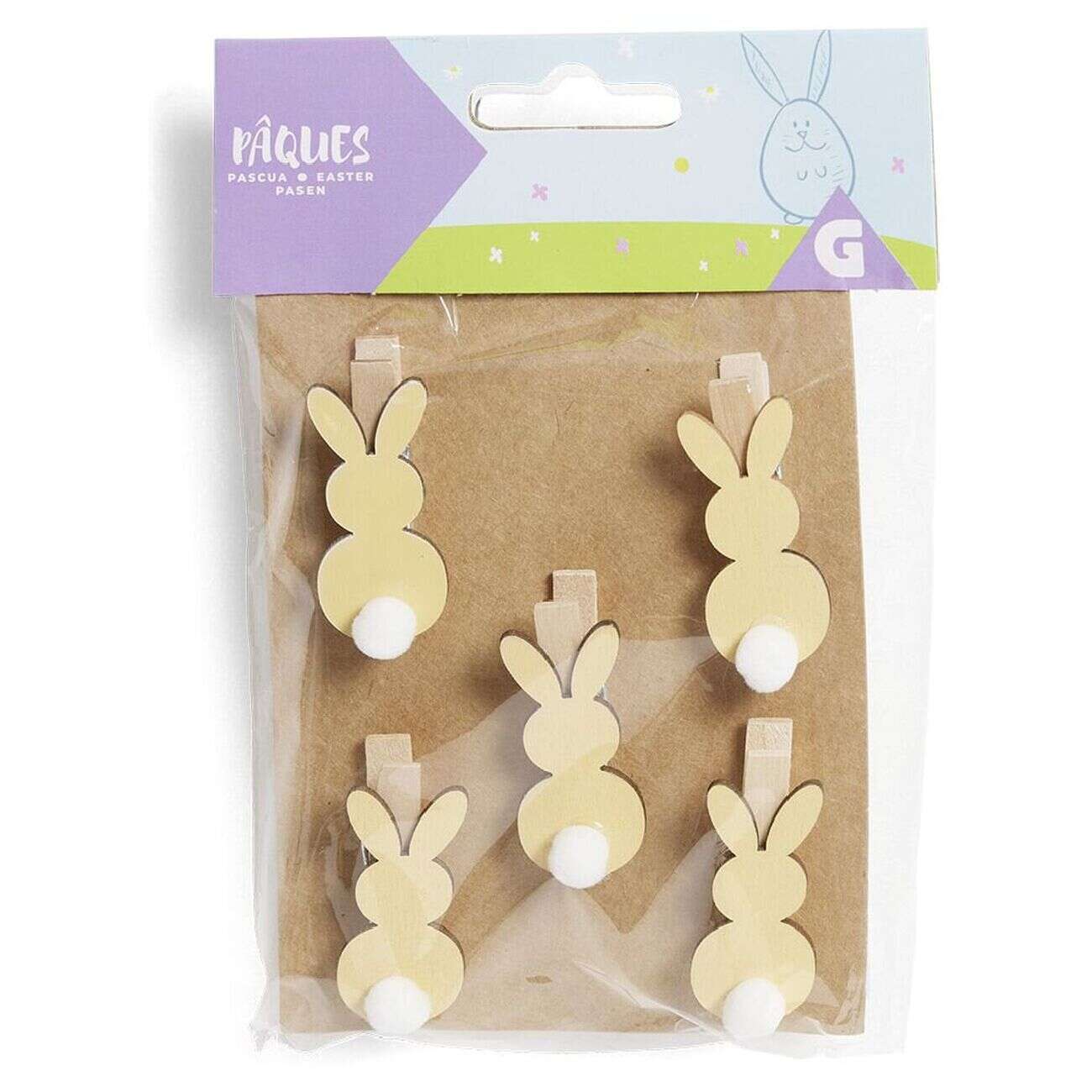 Lot de 5 pinces en bois forme lapin