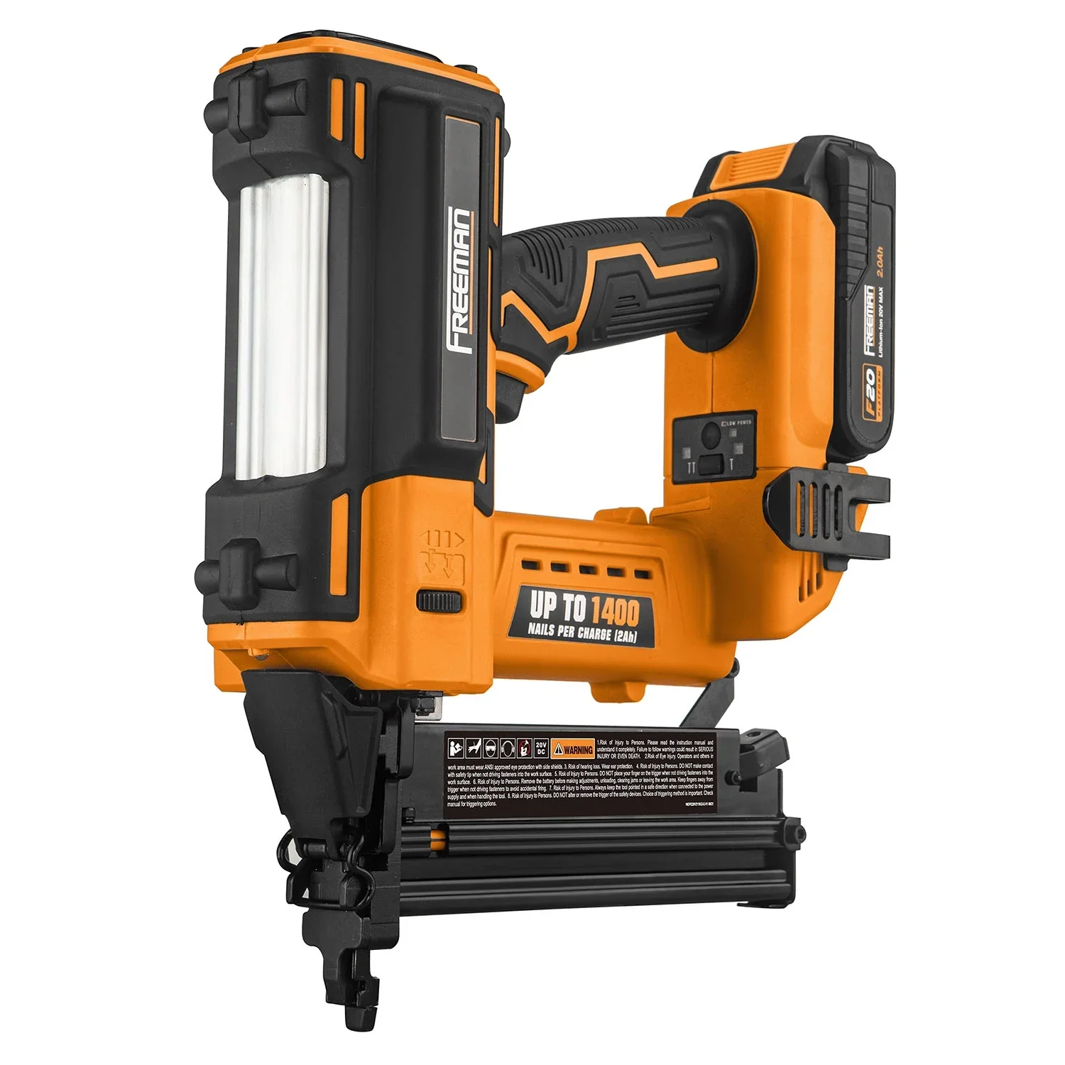 Freeman PE20V2118G2 20 Volt Cordless 2-in-1 18-Gauge Nailer / Stapler Kit with Lithium Ion Battery, Charger, Bag, and Fasteners (400 Count) �C 1400 Shots per Charge