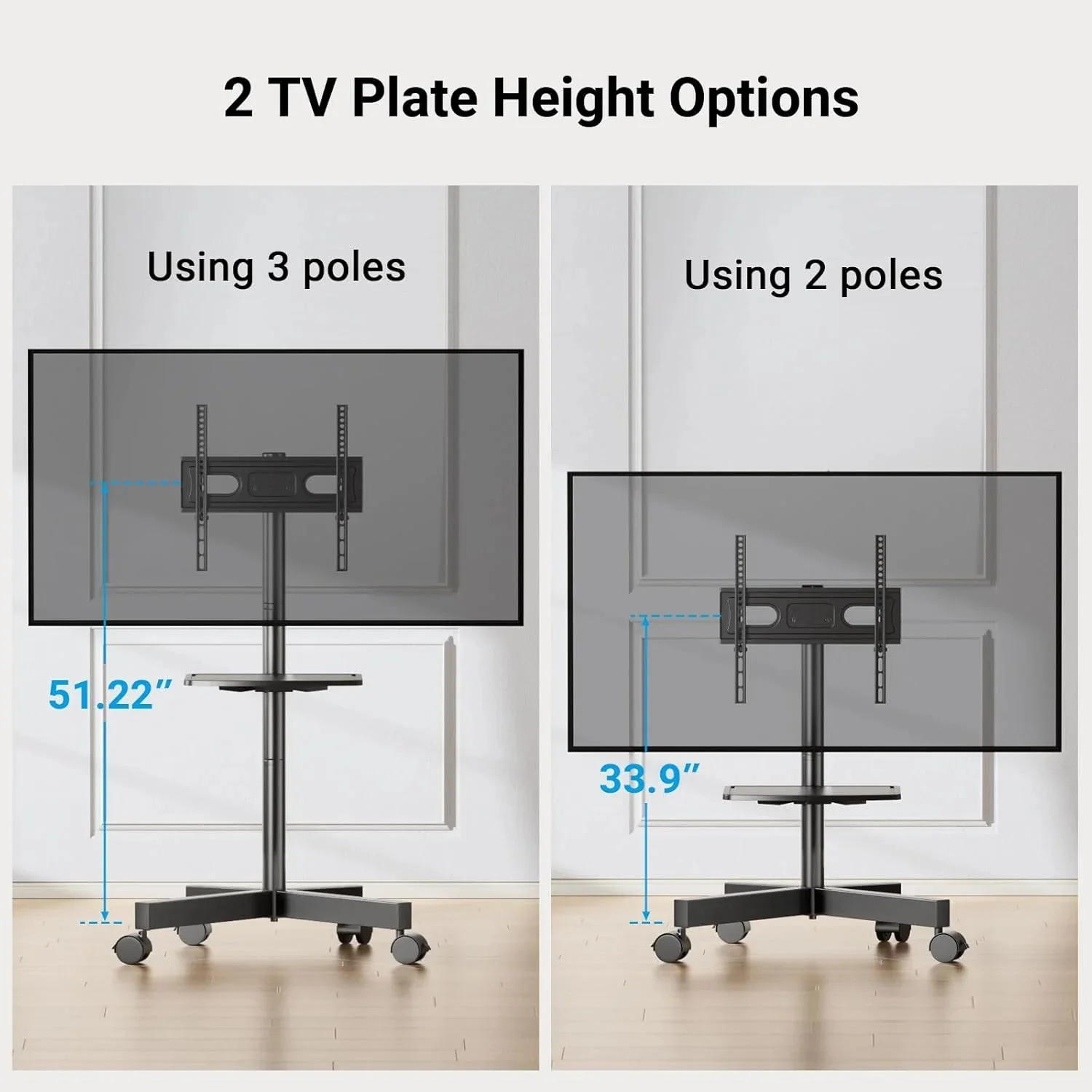 Perlesmith Mobile TV Stand for 23 60 Inch Lcd LED Flat Curved Panel Screen Tvs Tilt TV Cart Holds Up to 88LBS Portable Stand with Laptop She
