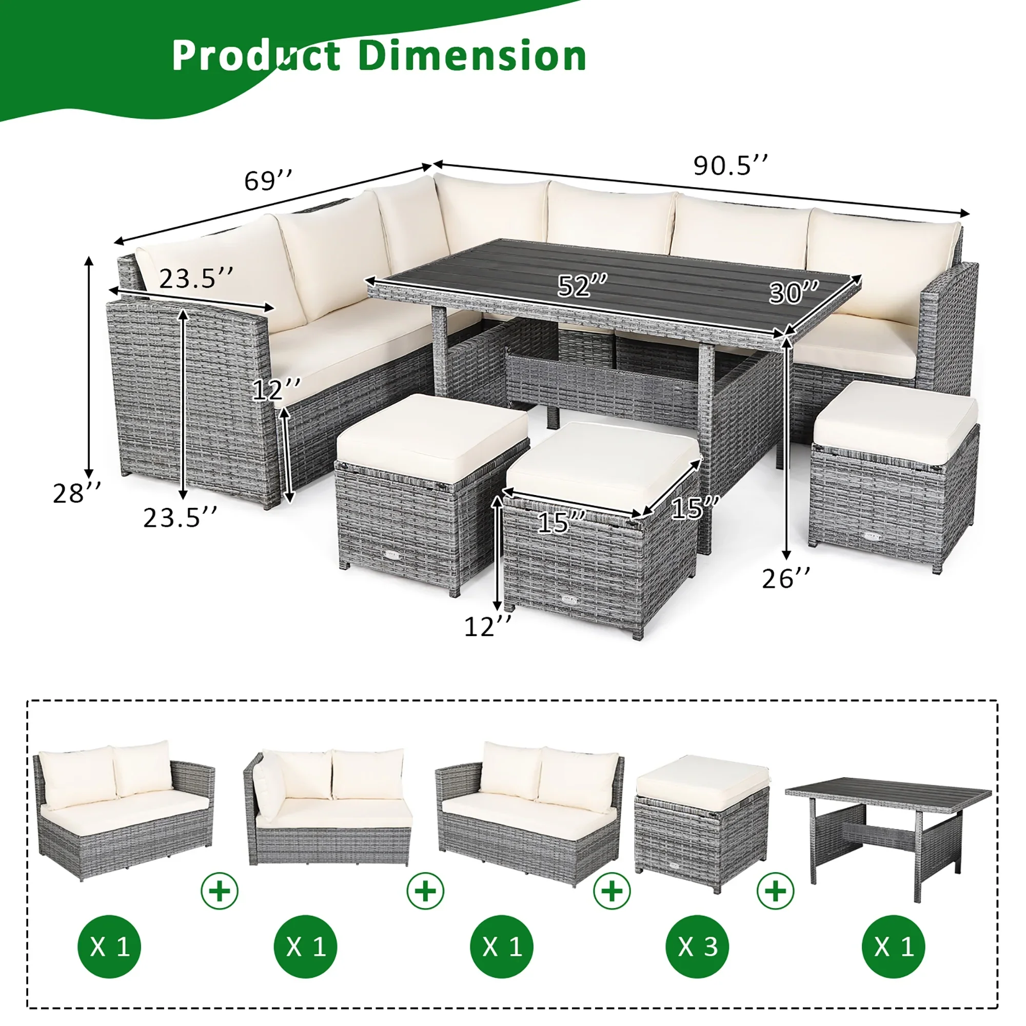 Costway 7 PCS Patio Rattan Dining Set Sectional Sofa Couch Ottoman Garden Red